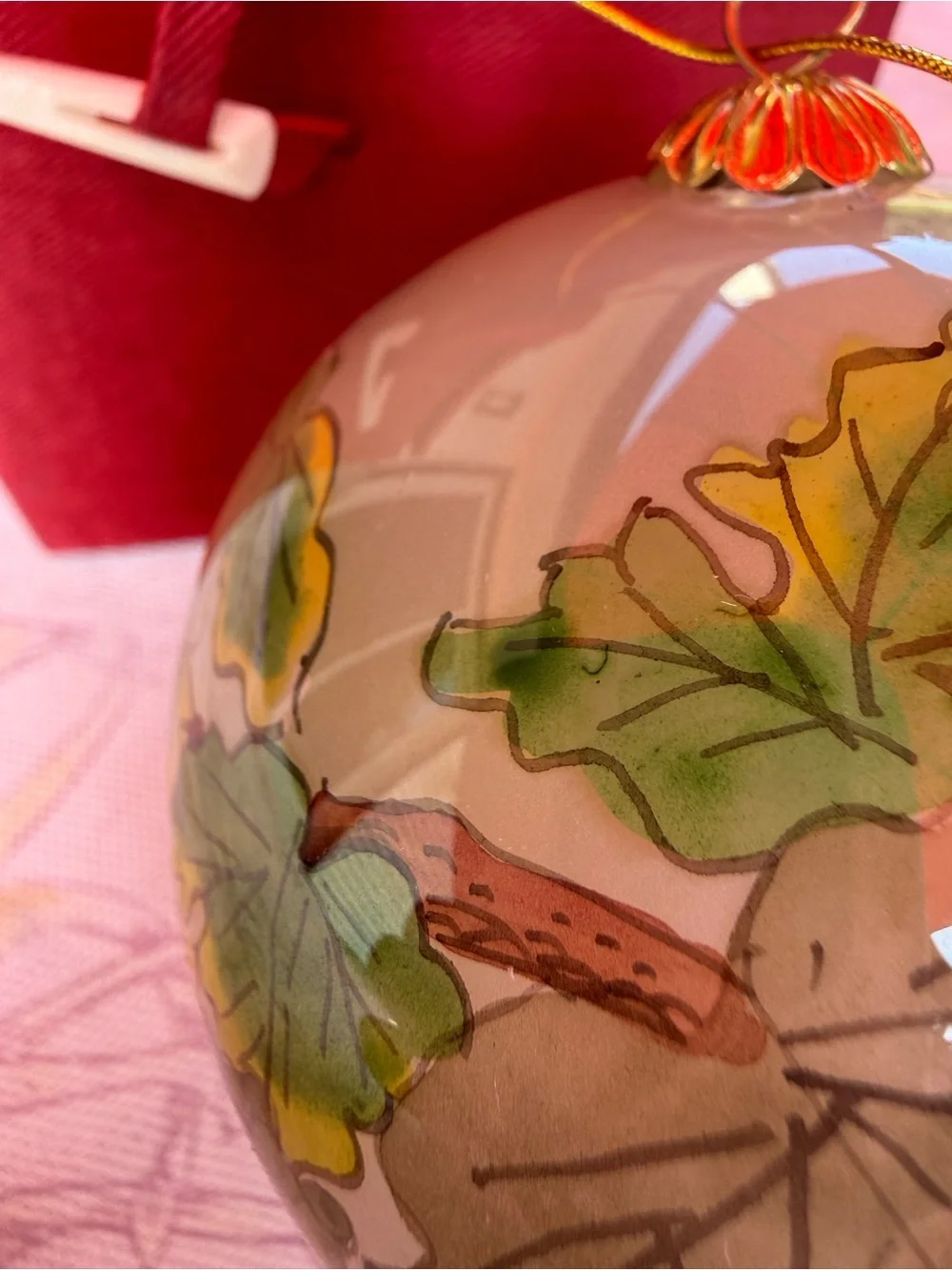 Hand-Painted Green & Gold Grape Leaf Holiday Ornament
